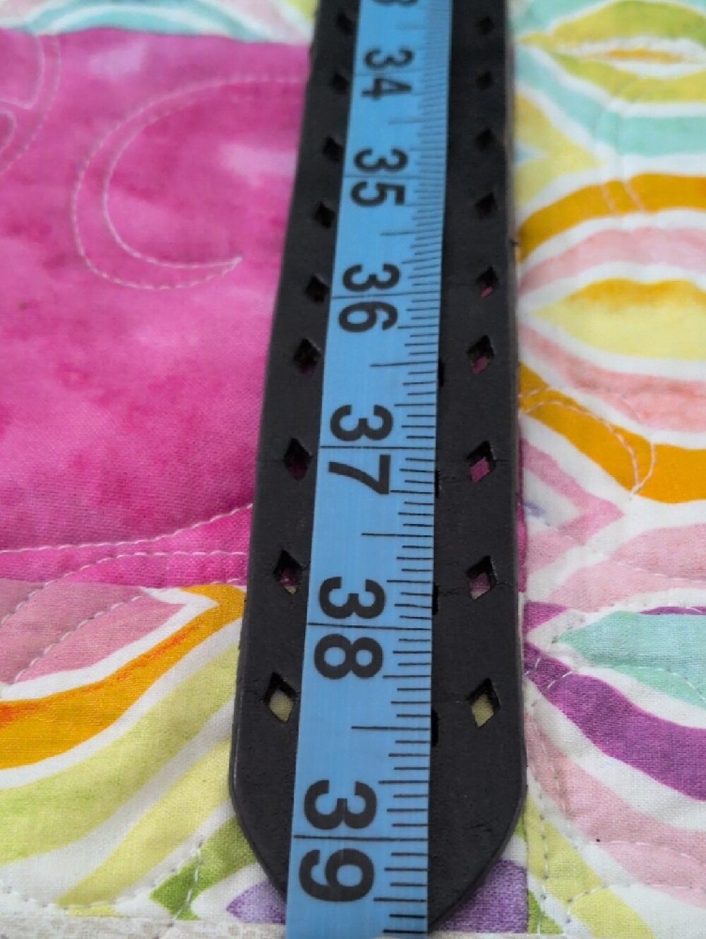 Black Perforated Leather Belt Antique Brass Buckle Minimalist Boho - Picture 6 of 6